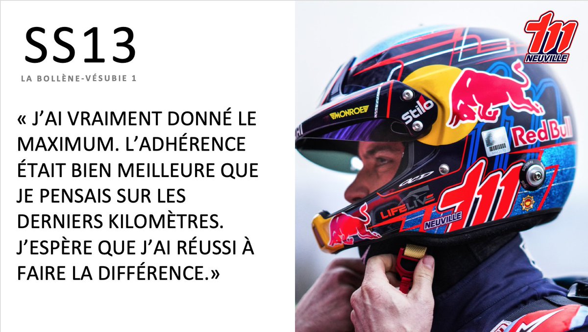 ⏱ SS13 - 11:24.1
🏁 Fastest so far, 6.2s up on #Ogier.
🚨Moving up in the overall classification. 

'I tried to push hard and the grip was higher than expected towards the end so I hope I made the best of it.'

#RallyMC #WRC #HMSGOfficial