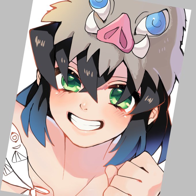 うみさんがTwitterに投稿した嘴平伊之助(鬼滅の刃)のイラスト。
