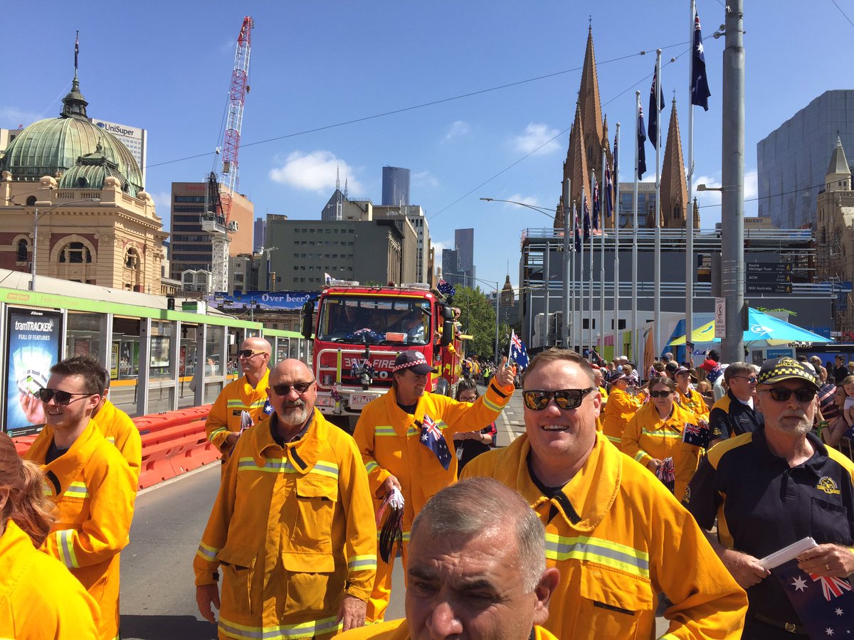CFAWestACO's tweet photo. What a privilege to march beside all our great volunteers from across the state at today’s Australia Day Parade in Melbourne, Mallacoota’s Tanker &amp; crew received such huge applause and recognition. Well done to all @CFA_Members involved you should all be so proud to be CFA. https://t.co/qCkfLSKsWw
