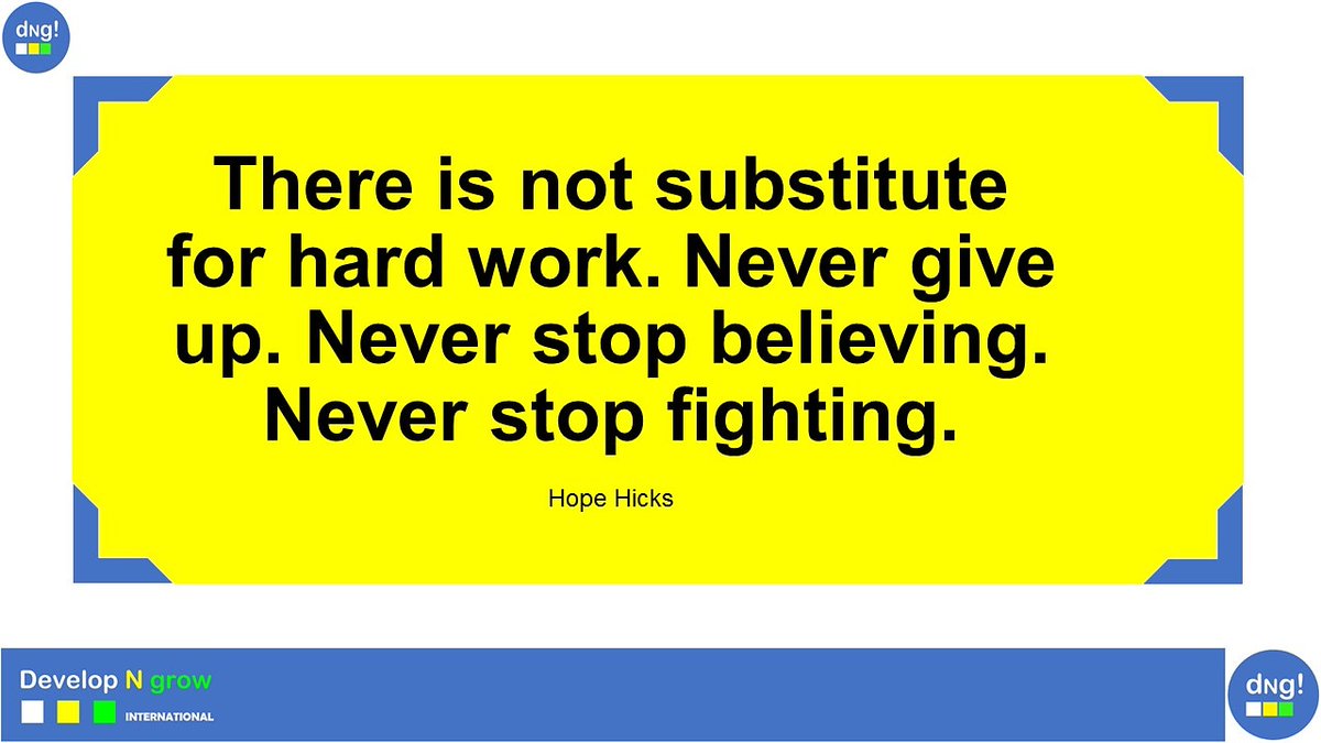 developngrow1's tweet image. "There is not substitute for hard work. Never give up. Never stop believing. Never stop fighting." #HopeHicks
#developngrow
@developngrow1