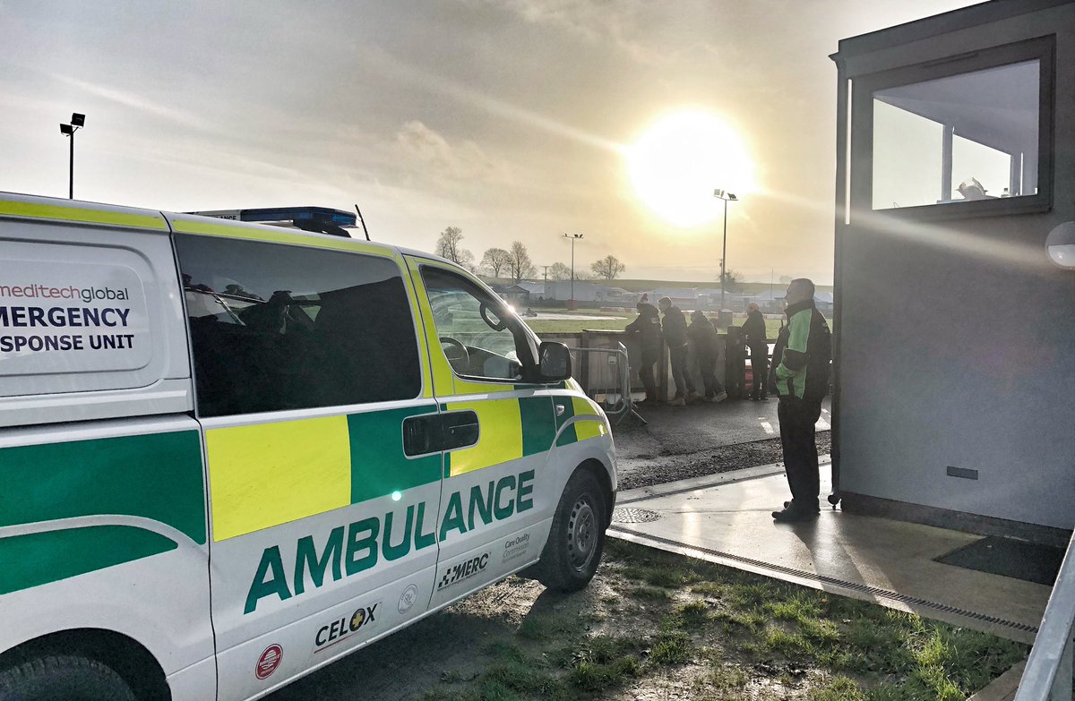 Medical team trackside <a href="/whiltonmill/">Whilton Mill</a> and the sun is trying to make an appearance between showers. Makes for an interesting day ahead #slicksorwets? #teamMG