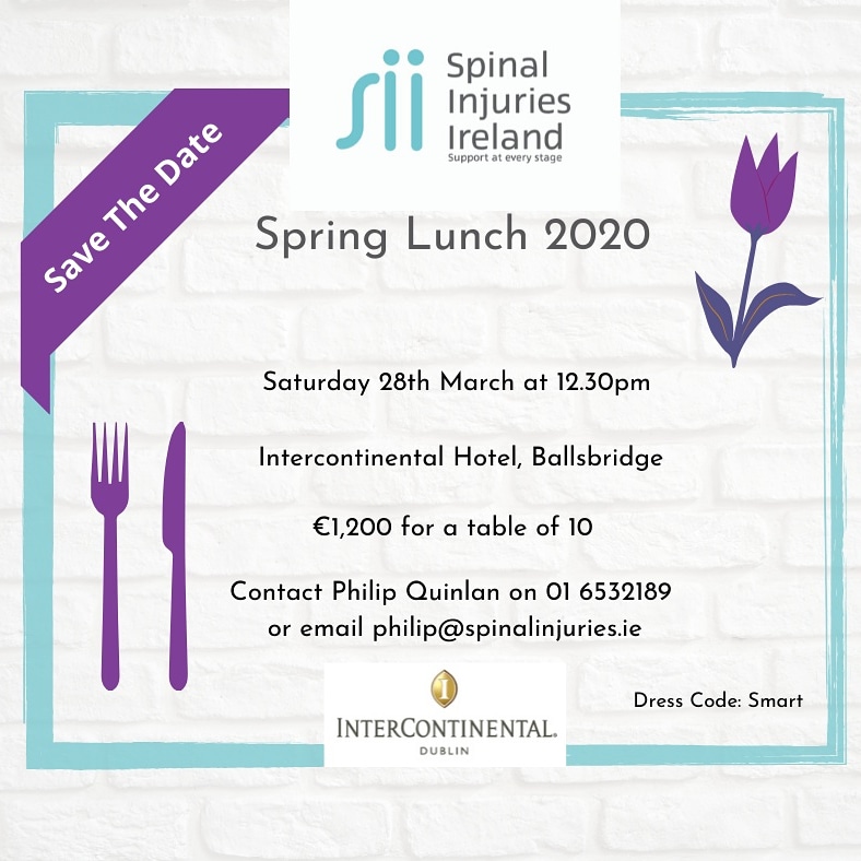 Save the date of our annual spring lunch in aid of spinal injuries Ireland. Tickets it's going on sale in 2 weeks
