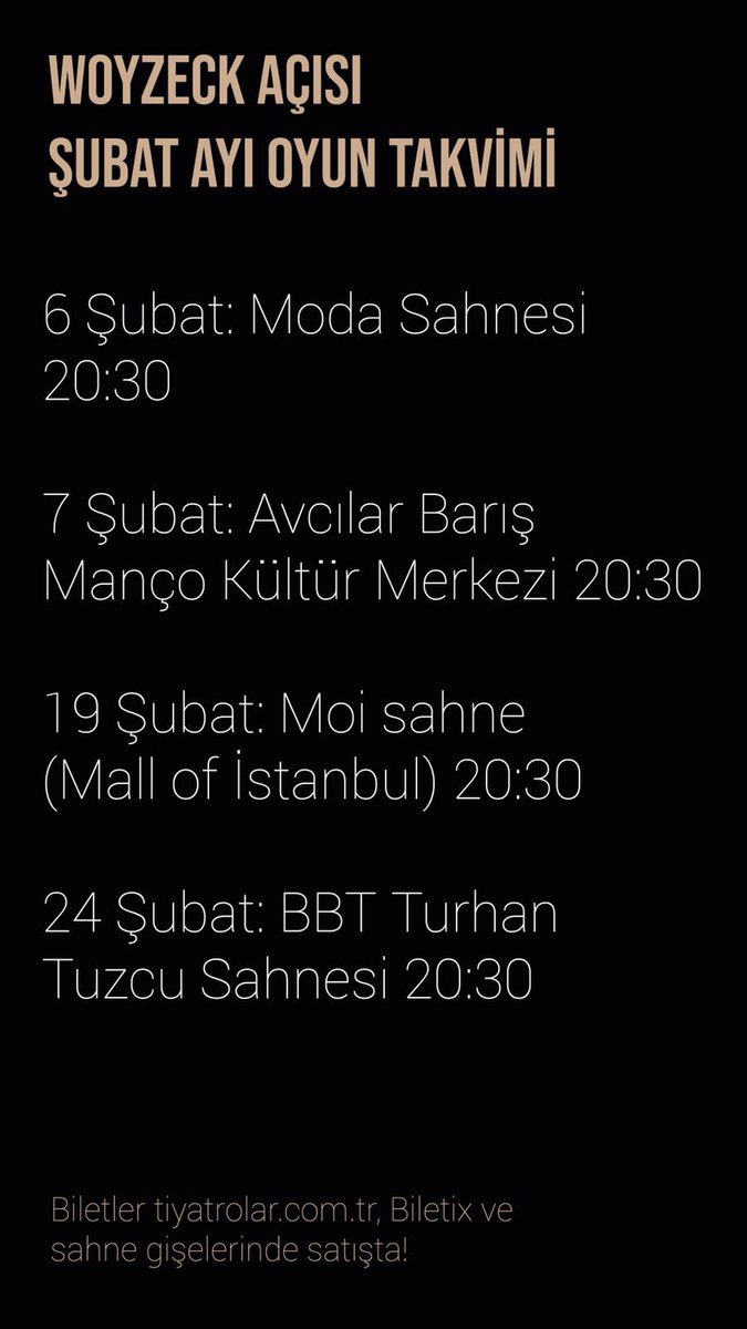 Woyzeck Açısı Şubat ayı oyun takvimi.
#woyzeckacisi