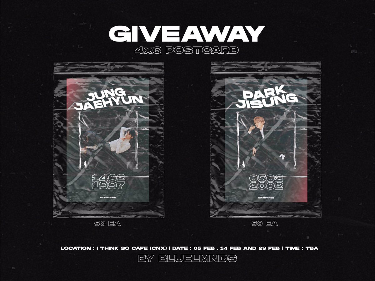 bilberrycyanide's tweet photo. giveaway - febboys 📂

🖇 jaehyun 50 ea (1 ea / 1 per)
🖇 jisung 50 ea (1 ea / 1 per)

location : @ithinksocafe 
date : 05 feb , 14 feb and 29 feb
time : tba 🤍

rules : rt &amp; show this tweet before get these things 💥

#WELUVFEBBOYS_CNX 
#HAPPYJISUNGDAY #HAPPYJAEHYUNDAY https://t.co/5zApYtuvym