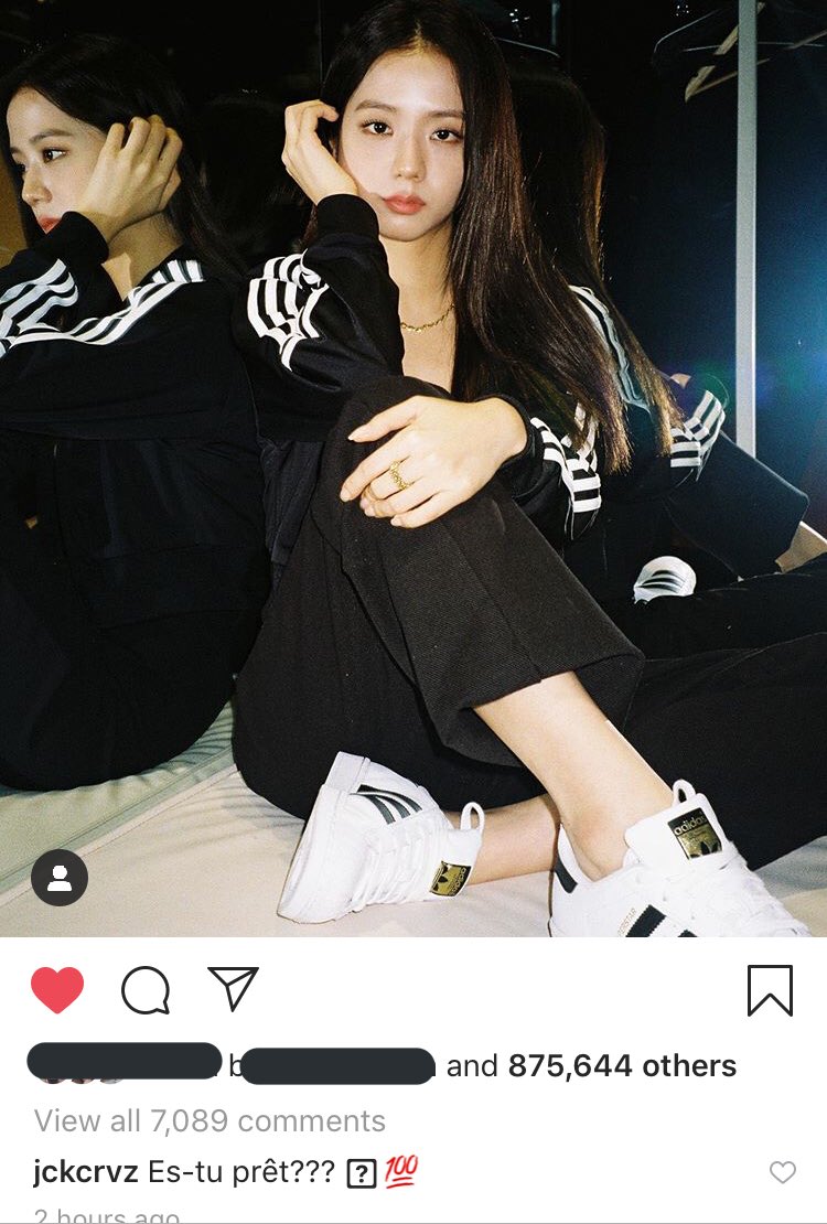 chukjs_'s tweet photo. jack commented on jisoo’s post which means “are you ready?” karma is jisoo bich #AdidasTreatJisooBetter https://t.co/yQwlKbNW2R