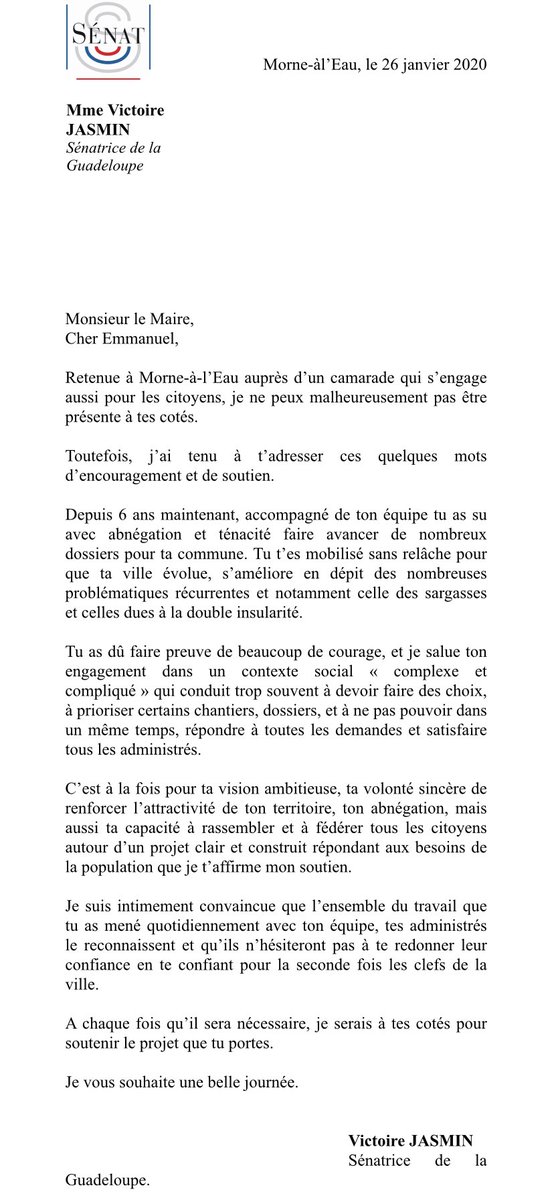 Très heureux d’être soutenu par <a href="/SenatriceJasmin/">Victoire Jasmin</a> qui m’a demandé de lire son message de soutien à la population.