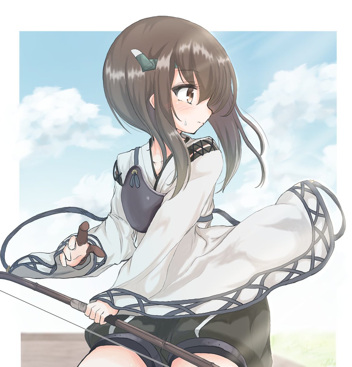 taihou (kancolle) 1girl solo weapon brown hair muneate cosplay brown eyes  illustration images