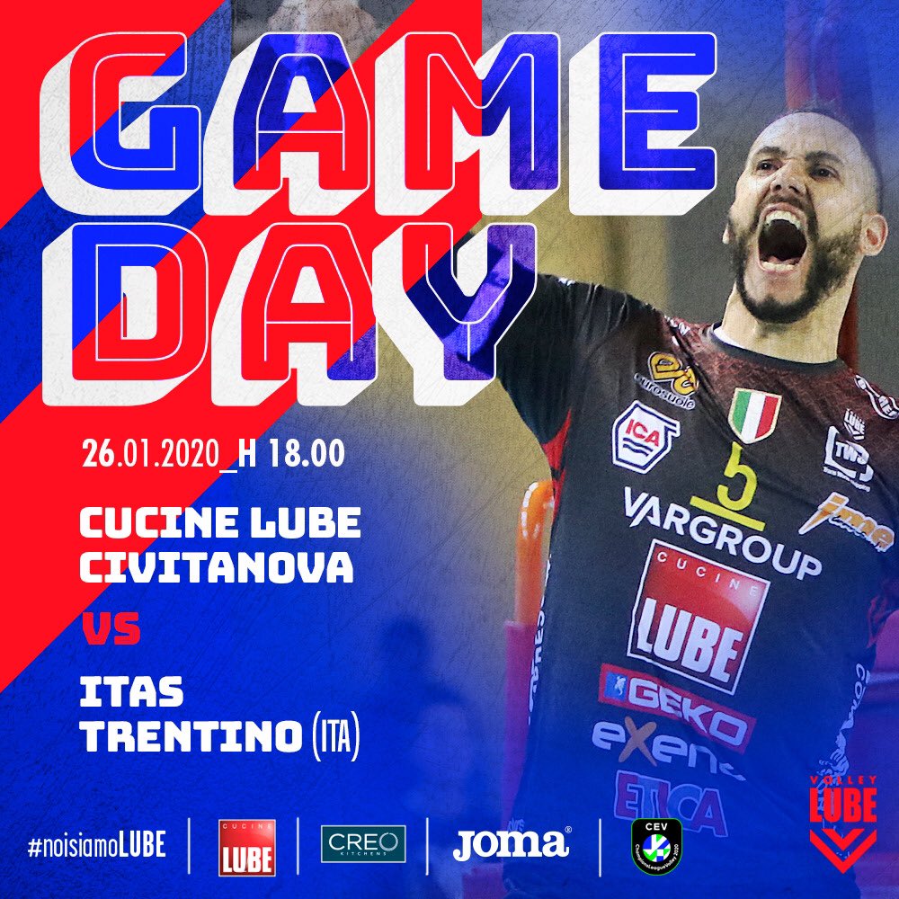 VolleyLube's tweet photo. 💥Game Day!🙌🏻
.
🏆🇪🇺🇮🇹Trento🆚Cucine Lube Civitanova
🏐Posticipo Leg 1-CEV Champions League
⏰ore 18.00
🏟Eurosuole Forum-Civitanova
.
🖥LIVE Dazn
📲Aggiornamenti in tempo reale su TW-FB-IG #lubevolley
📻LIVE Radio Arancia Network
.
💪🏻Let’s go guys!
.
#noisiamolube #clvolleym https://t.co/jIaDdUms3a