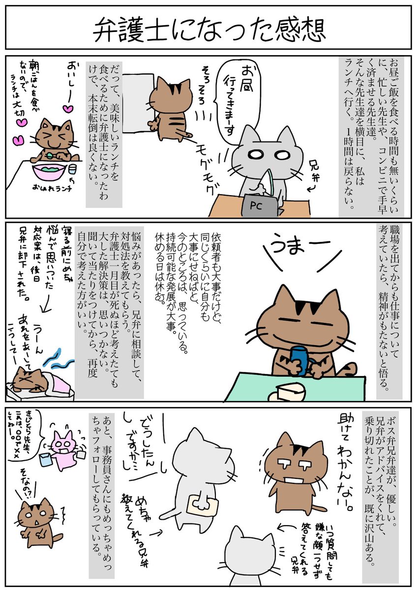 弁護猫 On Twitter 漫画にしてみたら だいぶやる気の無い新人弁護士になってしまった 一応 それなりに調べて考えて色々やってるはず 新人弁護士 弁護士