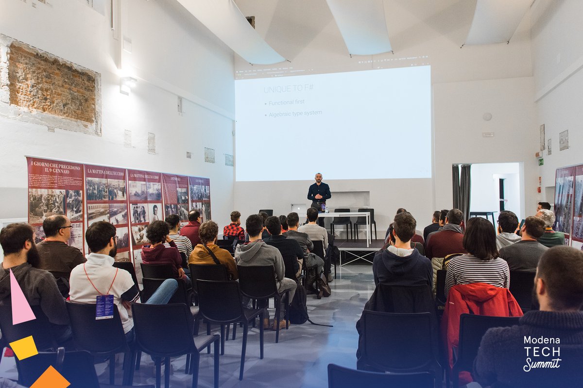 motechsummit's tweet photo. Ecco le prime foto ufficiali dell'evento! Il primo talk è stato di @nicolaiarocci "Introduzione alla Programmazione Funzionale con F#" #modenatechsummit https://t.co/K3zwMiOkPK