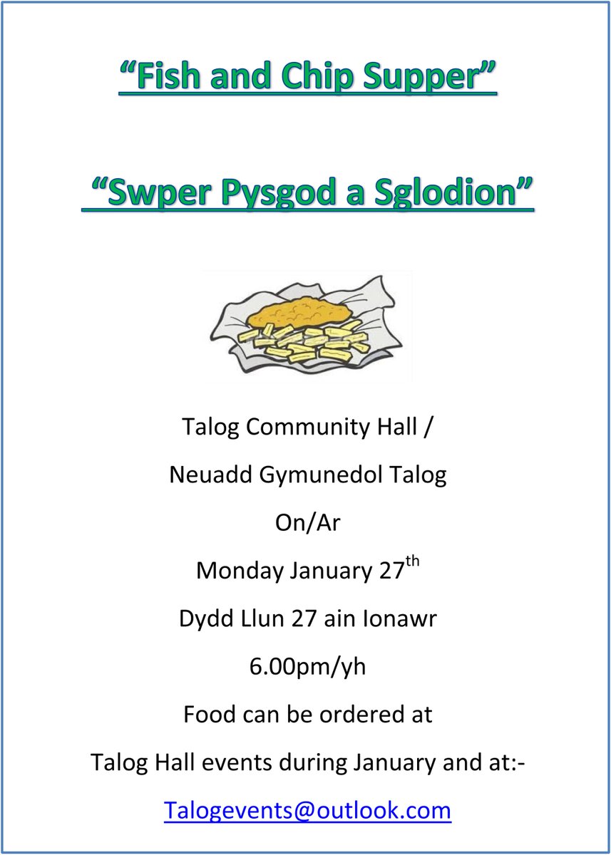TalogTweets's tweet photo. @talognews #talog #fishandchips #pysgodasglodion  #sa336ny  #taloghall #neuadddalog https://t.co/viZotaIdTx