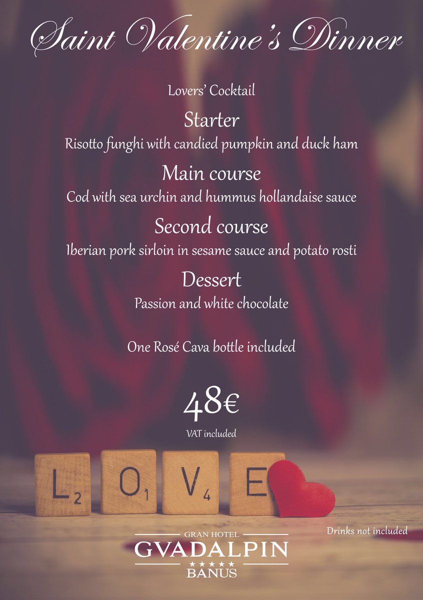 ♥️We have arranged a Saint Valentine's special offer♥️

*A two nights stay
*Buffet breakfast
*A 30 minute massage
*Bottle of cava and strawberries
*Sauna

😍You can enjoy a themed dinner on Saint Valentine's Day.

Reservations: 
granhotelguadalpin.com/offers/saint-v…

*One night stay👉🏻952899700