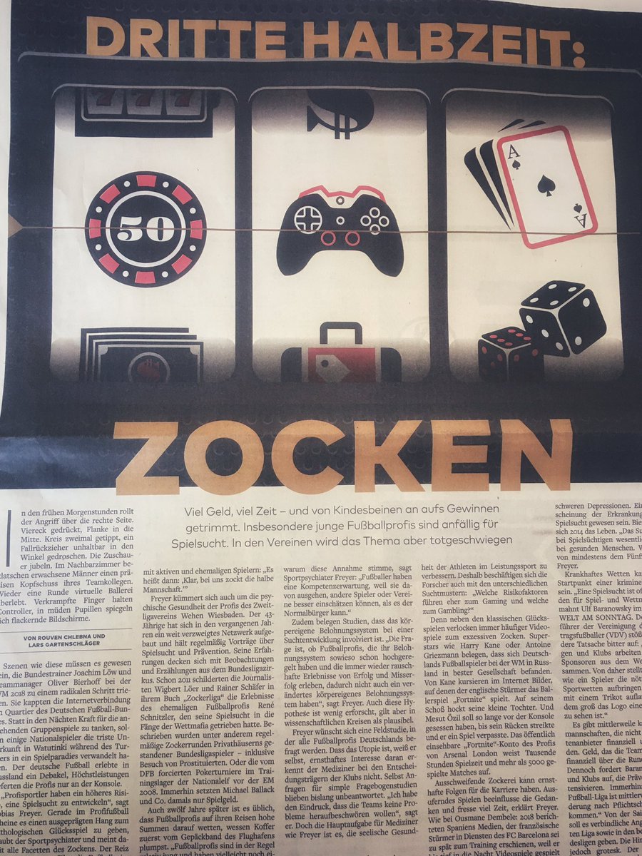 „Profisportler haben ein höheres Risiko, eine Spielsucht zu entwickeln“, sagt Dr. Tobias Freyer.
Der Kollege @lars_garten und meine Wenigkeit haben uns für <a href="/WELT_Sport/">WELT Sport</a> mit diesem Tabuthema beschäftigt. -via @WELTnews #spielsucht #WamS