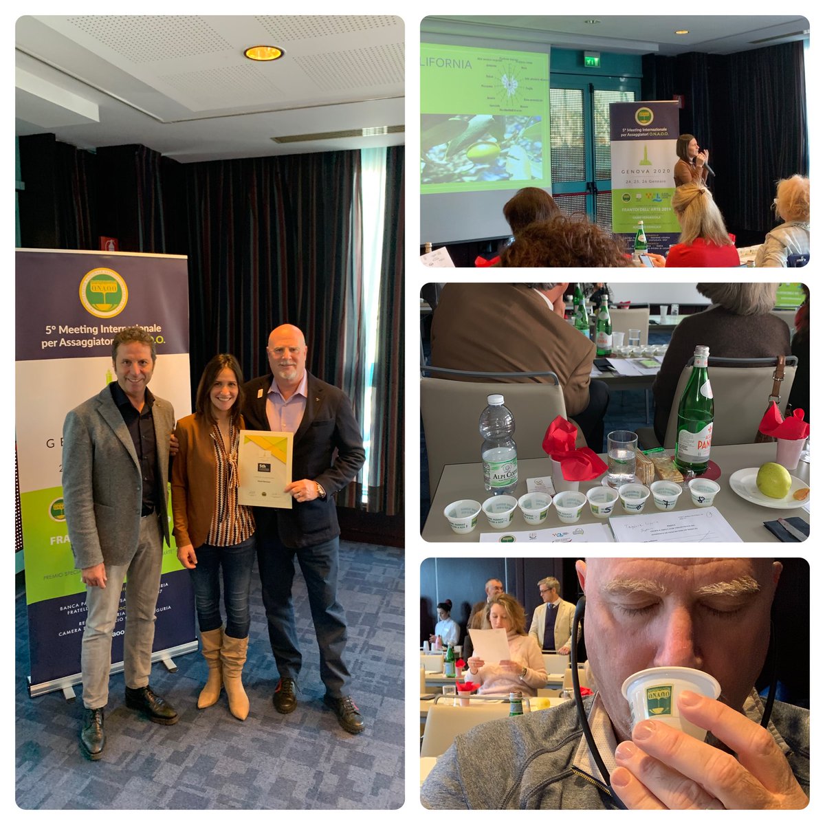 Conclusion of an intense but valuable three days of Onaoo Scuola Professional Meeting in Genoa Italy. I always feel so much more knowledgeable after tasting dozens of olive oil- some great some defective. So nice to see old friends and make new ones! #evooguy #evooguytruck