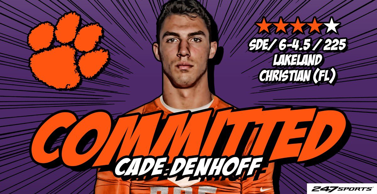 AnnaH247's tweet photo. Breaking: #Clemson lands a top 50 junior in 2021 DE Cade Denhoff. Tigers made him a priority early and it laid off. Denhoff weighs in on his decision: https://t.co/4D5f55i0S4 https://t.co/K6eoSUozGq