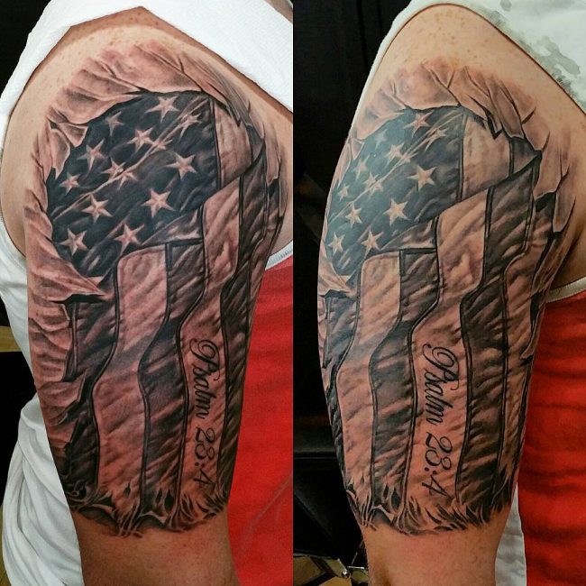 PermaGrafix Tattoo  Black  Grey US Flag  I did for Joshua recently  covering up his old Tribal Tattoo  Facebook