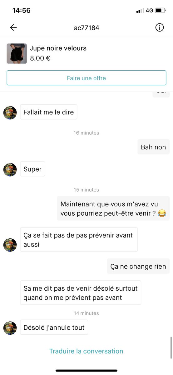 simbathic's tweet photo. J’suis tombée sur un mec vraiment bizarre sur Vinted, j’me suis déplacée avec mon copain et quand il nous a vu il s’est direct énervé. S’il vous envoi un message ne répondez pas #vinted https://t.co/dFp13Zjfd1