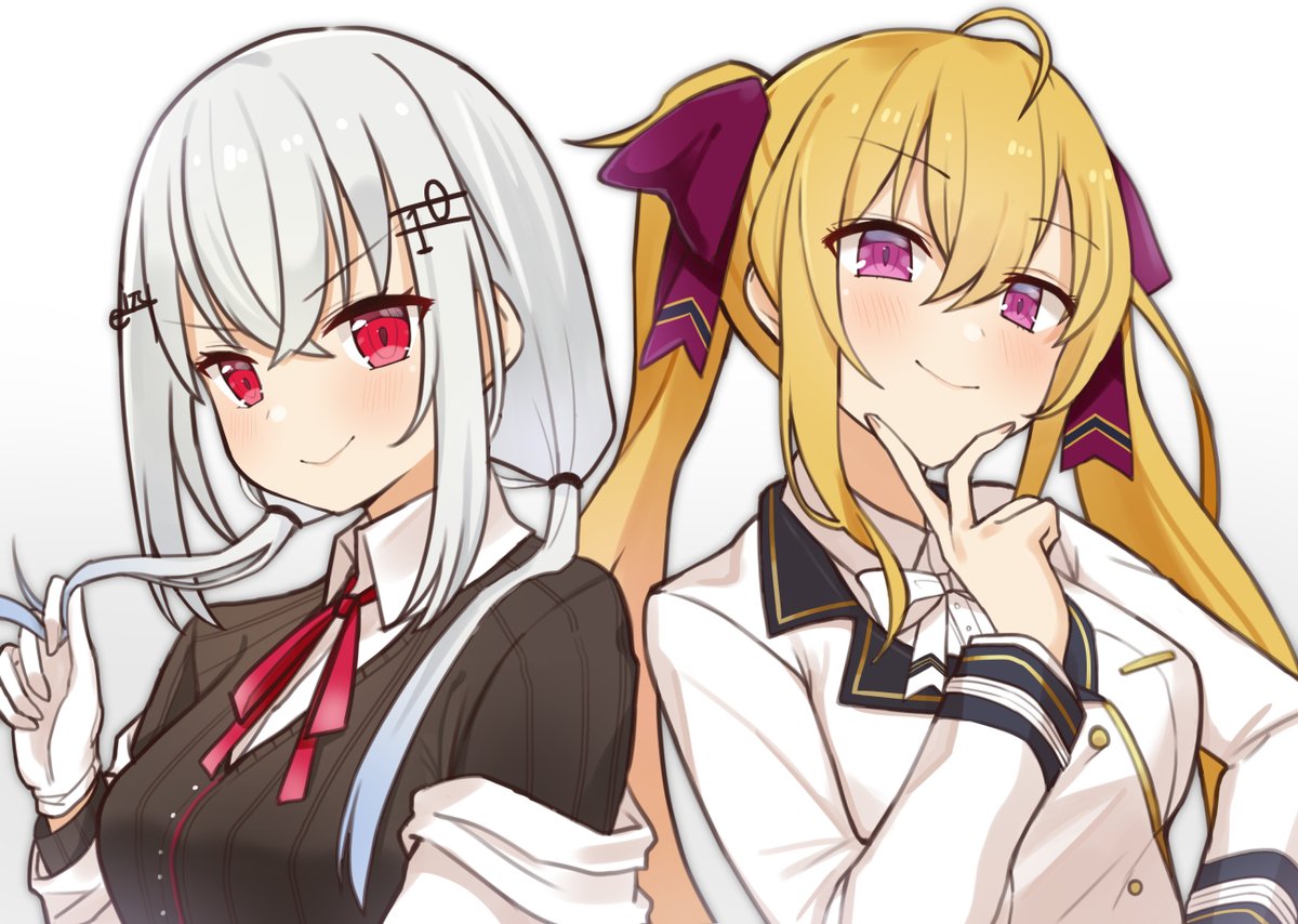 takamiya rion multiple girls 2girls twintails blonde hair white gloves smile long hair  illustration images