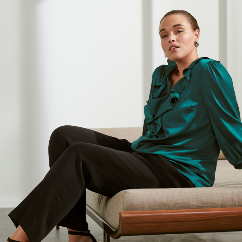 A luxe satin finish and statement ruffles make this top the perfect evening separate > bit.ly/2RN37fv

#Luxe #Premium #Fashion #Plus #Curve #CurveStyle