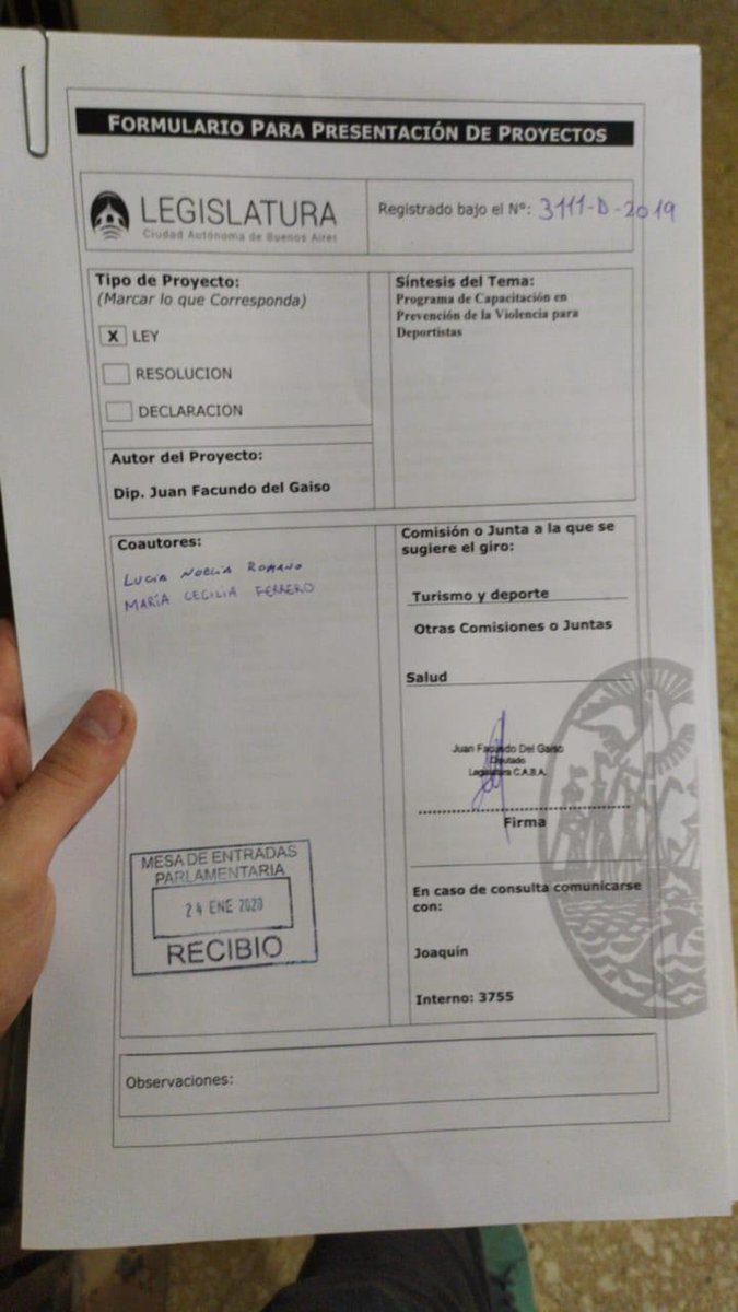 Esta semana presenté un proyecto para que los clubes deban capacitar a sus deportistas, concientizar y prevenir situaciones de violencia.  No puede pasar otro asesinato como el de Fernando. #leyFernando  #JusticiaporFernandoBaez