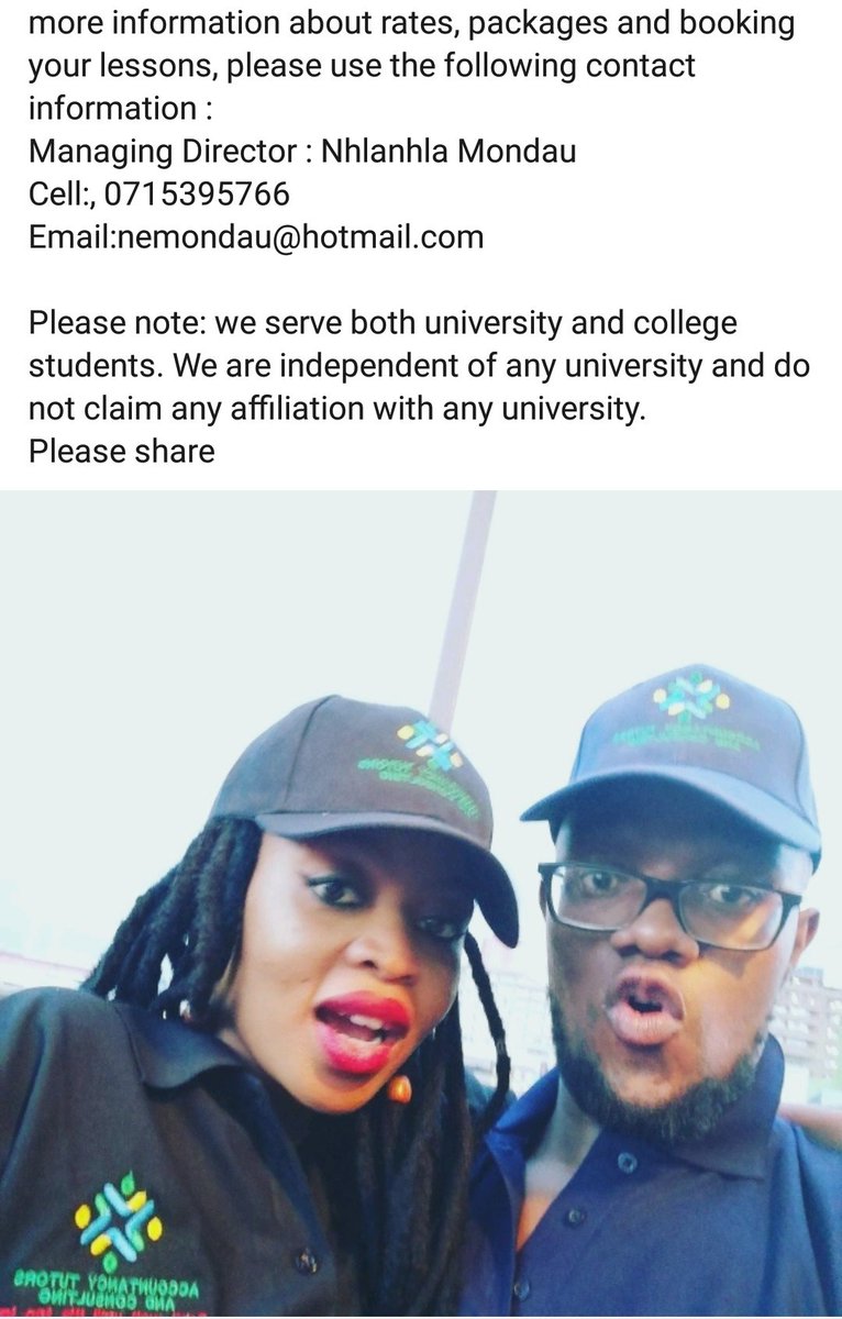 DieStreetKid's tweet photo. @casspernyovest We are Accountancy Tutors and Consulting,we provide 1 on 1 and small groups Tutoring/Consulting for Accounting/Tax/Cost Acc/Maths/MBA and Finance.We have a team at UJ,VC,UP,VUT,Regent, Mancosa, UNISA and Wits,our offices are in Newtown next to the Junction.plsRTsupportblackSMMES https://t.co/O7PZlFjrOC