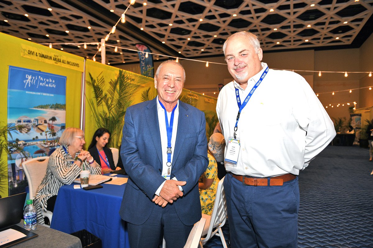 CHTANow's tweet photo. Sustainable tourism pioneers Ewald Biemans of Aruba's award-winning @Bucuti & Tara Beach Resort and @greenglobecert's Guido Bauer at #CHTAMarketplace20. https://t.co/AR1F3zDdzx