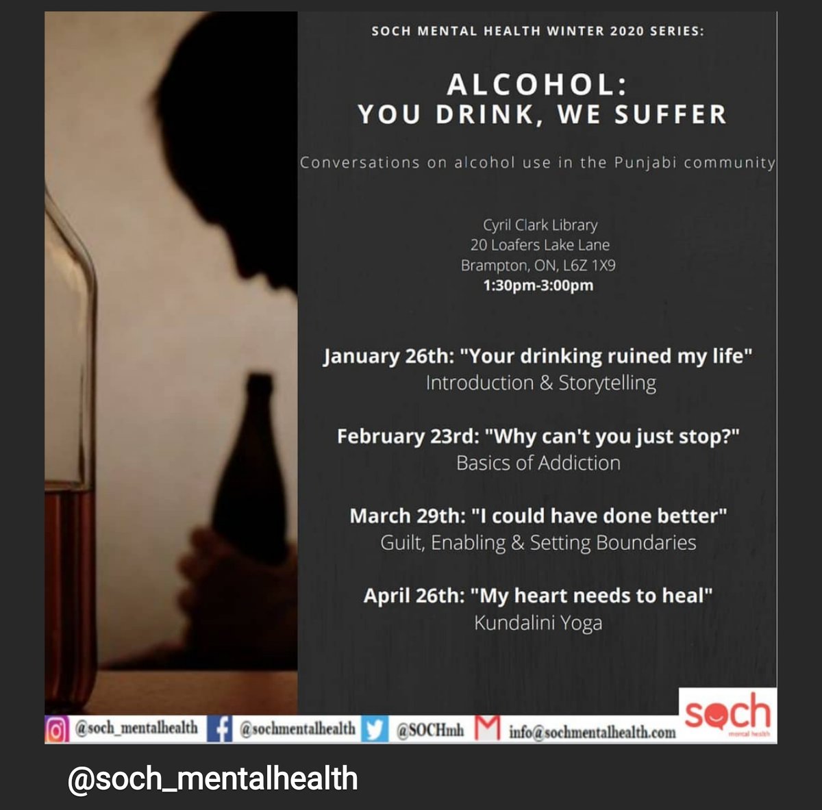 Our first workshop of this series is taking place today!

You can still register on sochmentalhealth.com

#alcoholism #mentalhealth