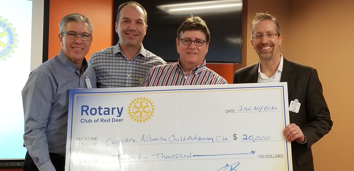 Our presentation of $20,000 to Mark Jones of @CentralABCAC. This was a portion of the proceeds raised at our Black Tie Bingo event in October. It will be used to help children impacted by abuse. #serviceaboveself #rotary #giveback #BTBRD2019 #centralalberta #reddeer