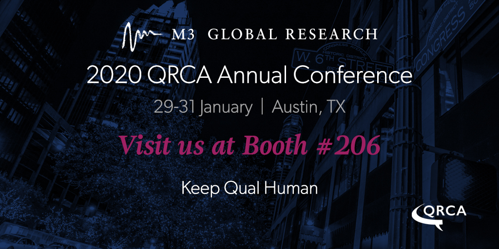 M3GlobalRsrch's tweet photo. @qrca Annual Conference is this week! We’re looking forward to embracing practical methods, tools, and lessons from fellow qualitative and market researchers while exploring the soul of qualitative research: humanity! https://t.co/Xvuidbq4Hc #QRCA2020 #KeepQualHuman https://t.co/3Y0MIXn7GX
