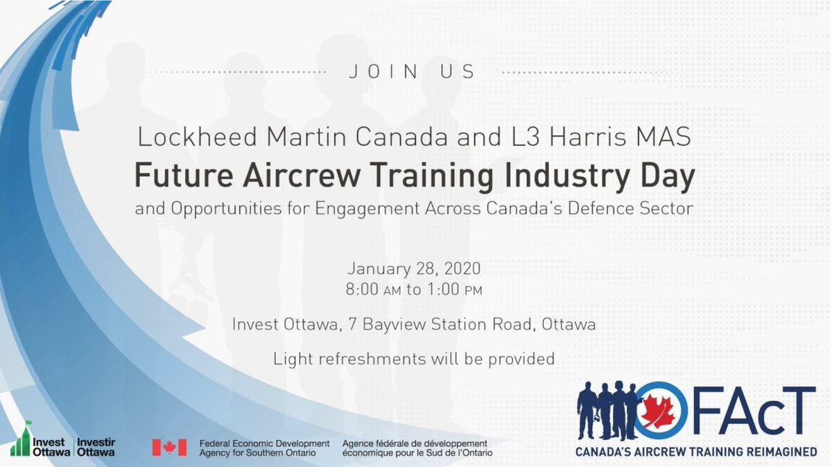FedDev Ontario, in partnership with Invest Ottawa, invite you to join Lockheed Martin Canada and L3 Harris MAS on January 28, 2020 at Bayview Yards in Ottawa. <a href="/LMCanadaNews/">Lockheed Martin Canada</a> <a href="/FedDevOntario/">FedDev Ontario</a> 

➡️defenceontario.com/events/lockhee…