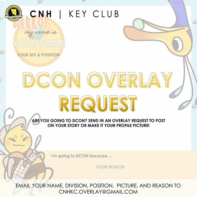 CNHKeyClub's tweet photo. Are you going to DCON? If so, you should request an overlay to show that you’re going and encourage others to sign up! To request an overlay, send your name, division, position, reason and picture (keep in mind the overlay is a SQUARE) to cnhkc.overlay@g… https://t.co/6EEO4eJ4KS https://t.co/qZf6uhrxzc