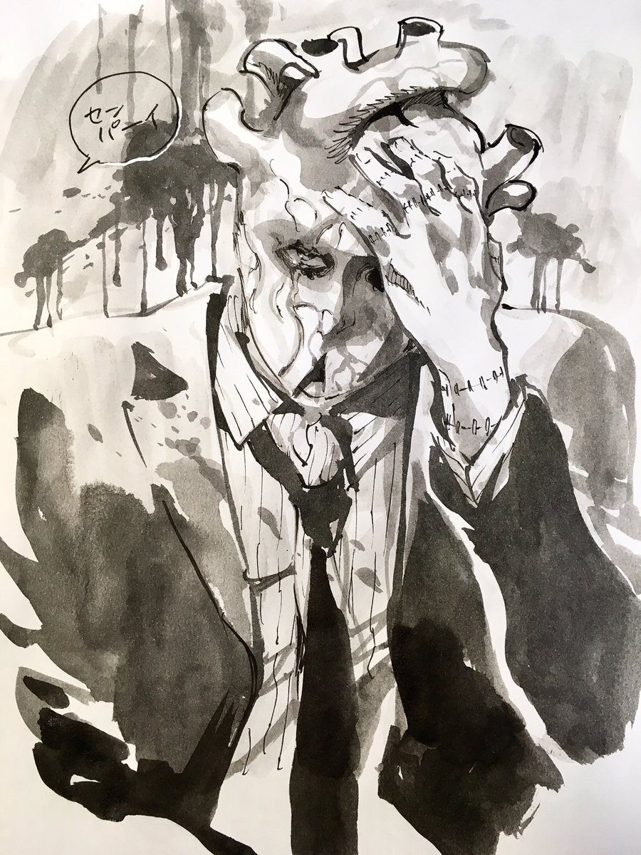 touxi's tweet image. 2年半前に墨で描いた心先輩。
#ドロヘドロ
作画動画＞instagram.com/p/BX5kCqNn6FV/