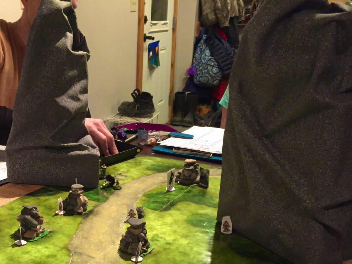 Goblins hide behind rock piles and pepper the adventurers with arrows while the party tries to deal with an overzealous goblin boss wielding a wand of wonder.