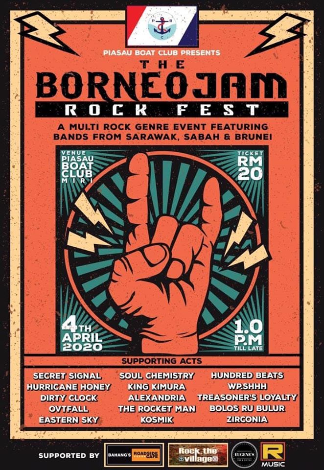 Jenn_Thompson's tweet photo. #SARAWAK SATURDAY April4, 2020 THE BORNEO JAM ROCK FEST 1pm PiasauBoatClub (Lot1273, PiasauNature ReservePark) #Miri ft. #SecretSignal #SoulChemistry #HundredBeats #HurricaneHoney @wpshhh @ovtfall #BolosRuBulur #KingKimura #DirtyClock #Alexandria #TreasonersLoyalty ++ https://t.co/nyzuFtJfsm
