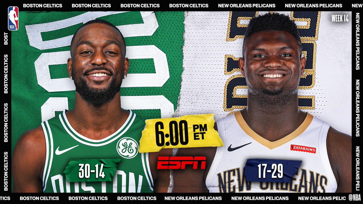 NBA's tweet photo. TONIGHT on ESPN! 📺💥

▪️ Zion looks to continue sizzling start to his career 
▪️ Zion averaging 18.5 PPG, 6.5 RPG on 75.0% shooting 
▪️ Kemba coming off 37 PTS, Celtics seek 4th straight win 

6pm/et: @celtics/@PelicansNBA https://t.co/8zW7SpcCUY