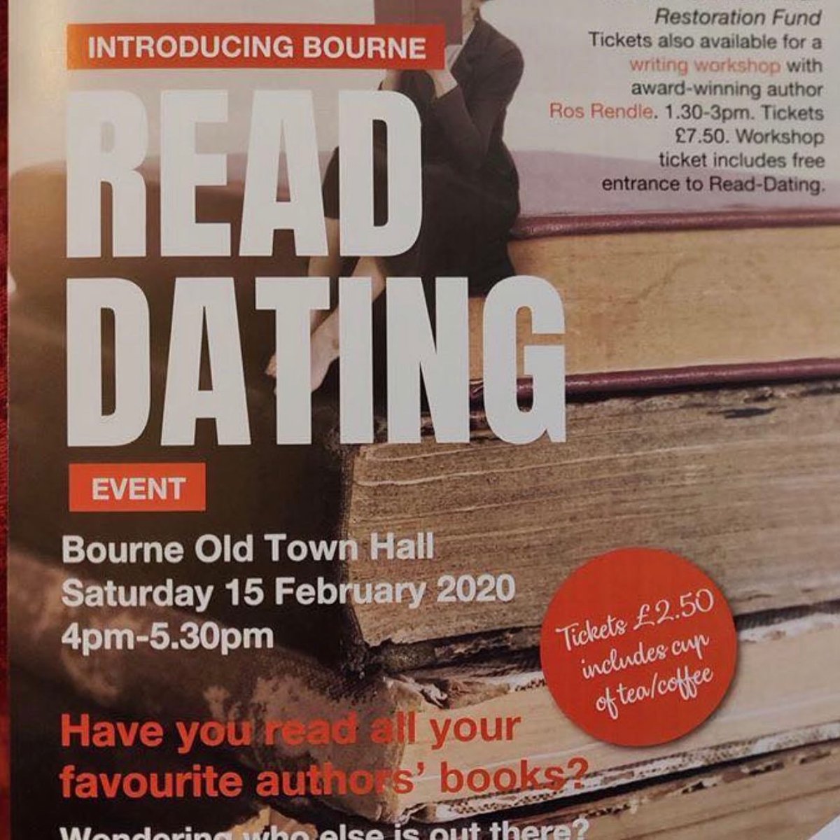 lizzie_lamb's tweet photo. Fancy #readdating ? 
Want to discover new authors? 
Join us at Bourne Old Town Hall, Lincolnshire on 15/2/20 for tea, books and conversation ⭐️
Il be there will other @RNAtweets authors ✍️
@ros_rendle @wood_beez48 @suefeath811 https://t.co/wza3PtIUK2
