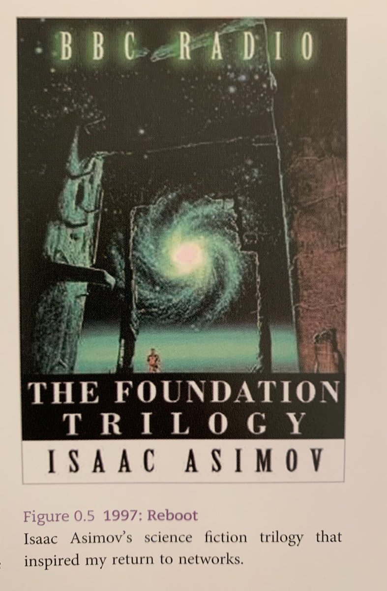 > Isaac Asimov's science fiction trilogy that inspired my return to networks 

Picture of Network Science (p.7)  showing the same copy.