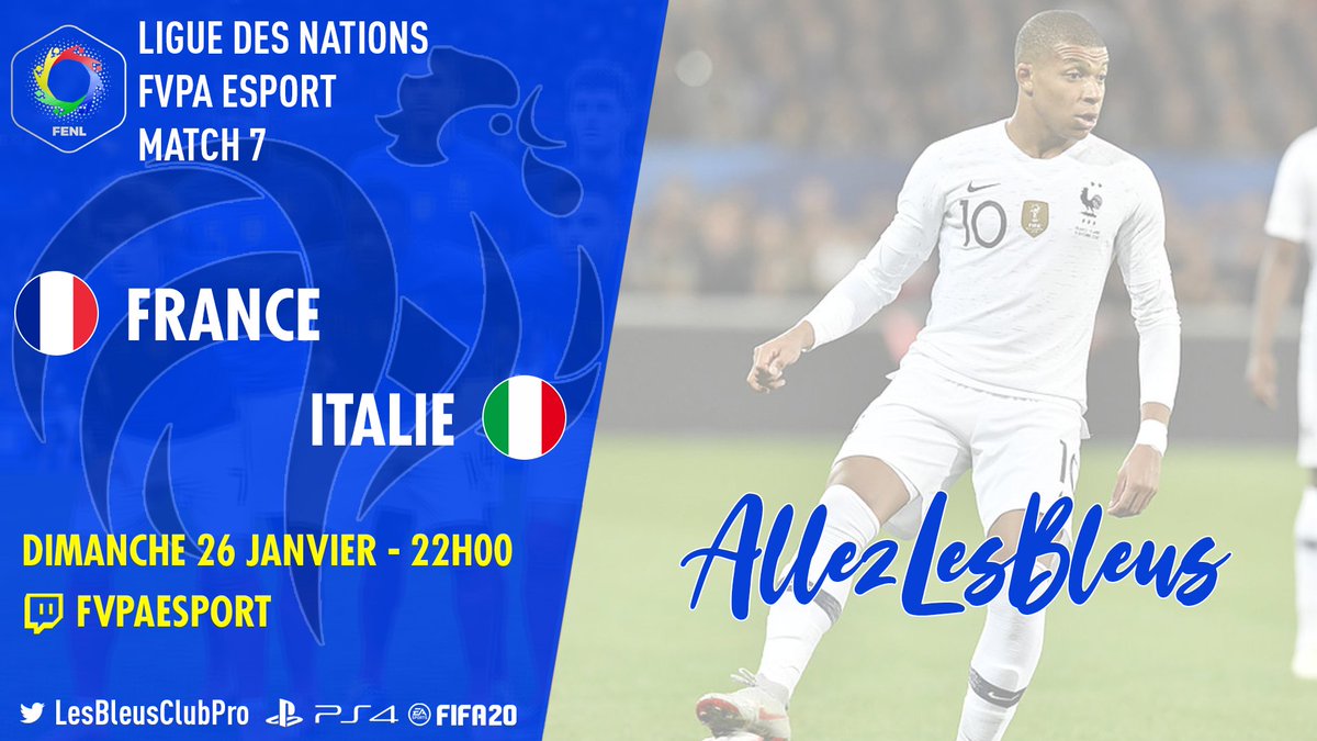 LesBleusClubPro's tweet image. [PS4] Jour de Match ! 

⚽ Ligue des Nations @FVPAeSport
🆚  Italie 🇮🇹 (Aller -Retour) @FVPA_net
⌚ 22h00
📺🔴 LIVE 🎙 @IMP_Eagles twitch.tv/fvpaesport

Les Bleus PS4 prennent le relais dès 22h00 pour leur dernier match de groupe en FENL face aux Italiens !

#AllezLesBleus 🇫🇷