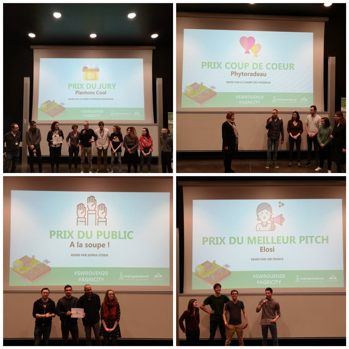 swrouen's tweet photo. Mour ce #SWROUEN20, les gagnants sont : 

🏆 Grand Prix : PLANTONS COOL
💚 Coup de cœur : PHYTORADEAU 
🎤 Meilleur pitch : ELOSI
🤗 Prix du public : A LA SOUPE

BRAVO à eux, BRAVO À TOUS 👏👏👏

@CE_Normandie @SopraSteria_fr @Cerfrance_sn @Rouen @MetropoleRouenN @RegionNormandie https://t.co/oVC0cNwr3j