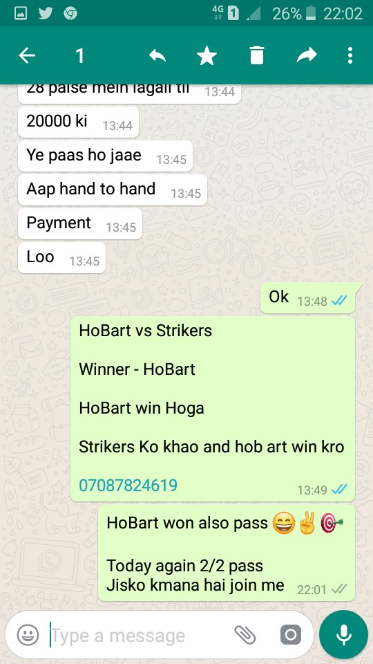 CRICKETINSIDER6's tweet photo. #BBL09 

Thunder and HoBart won also pass 😄✌🎯

Today again 2/2 pass 
Jisko kmana hai join me
07087824619 https://t.co/fInBywUQyF