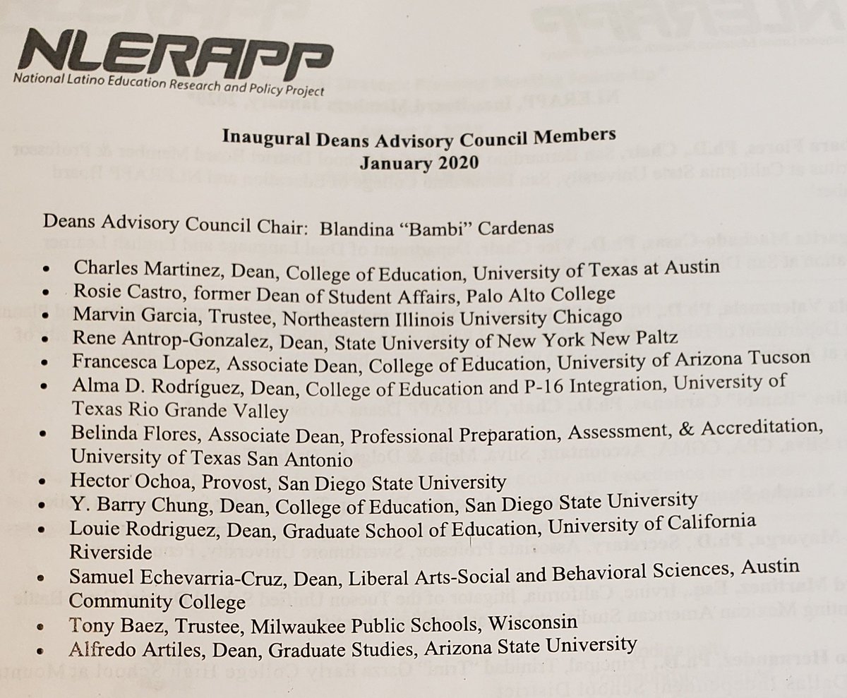 VictorSaenzPhD's tweet photo. List of distinguished leaders and change agents on the #NLERAPP Dean's Advisory Council, including our @utexascoe Dean @c_martinez https://t.co/Xm0UtWQlTz