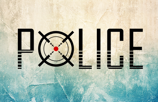 The word "police" with a target in the letter "O"