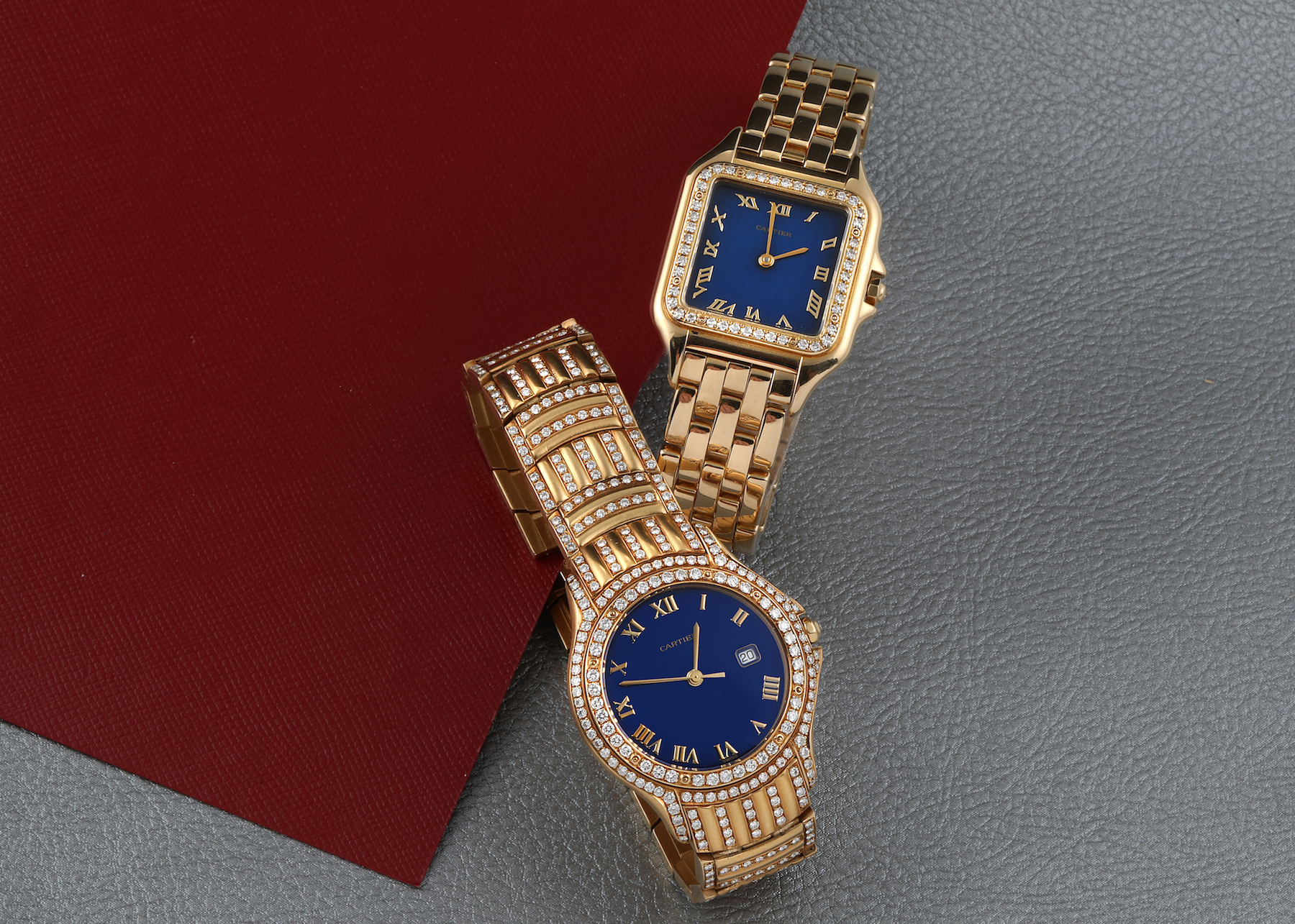 SwissWatchExpo on X Striking blue dials and intricate 18k yellow gold construction make for eye catching yet elegant timepieces. Cartier Panthere XL and Cartier Cougar 18K Yellow Gold Diamond Unisex W...