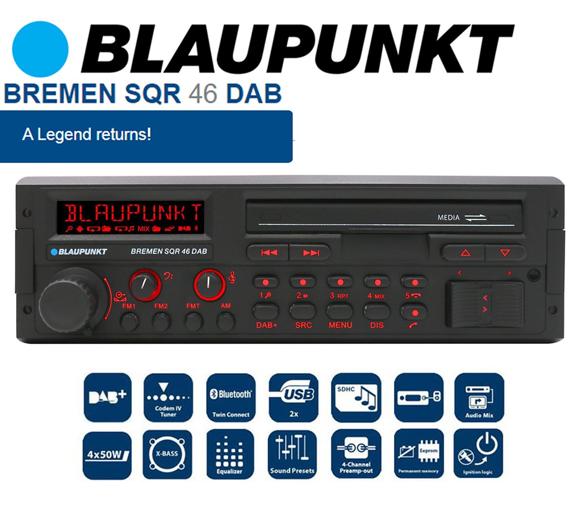 InCarAudio's tweet photo. Blaupunkt has relaunched the 80's classic car radio Blaupunkt Bremen SQR 46 updated with DAB Bluetooth USB AUX https://t.co/LAD4cLg7tD #CarStereo #CarAudio #CarRadio #cars #Bluetooth #DAB #bluetoothradio #carmusic #dabradio #Blaupunkt #AppleCarPlay #12volt #CarAudioInstallations https://t.co/T0eyYn2vv7