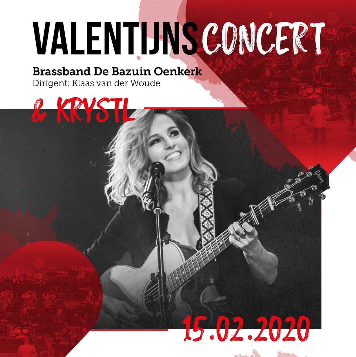 Van harte aanbevolen: het jaarlijkse Valentijnconcert van Brassband De Bazuin Oenkerk. 
Op 15 februari om 20.00 uur in De Lawei te Drachten. Dit jaar met speciale gast Krystl.