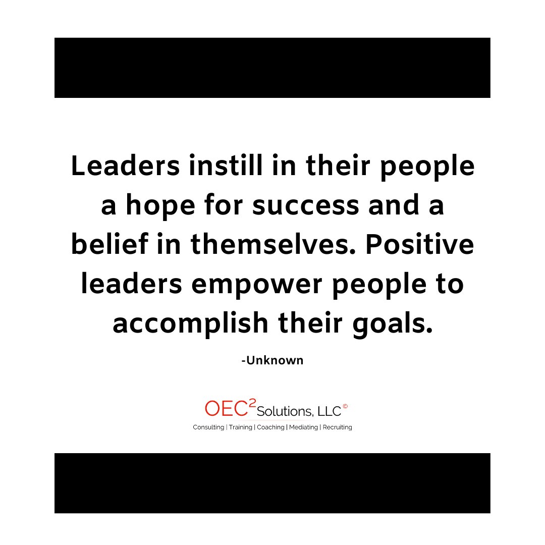 Oec2solutions's tweet image. &quot;Leaders instill in their people a hope for success and a belief in themselves. Positive leaders empower people to accomplish their goals.&quot;
-Unknown

#diversity #inclusion #diversityandinclusion #equality #culture #leadership