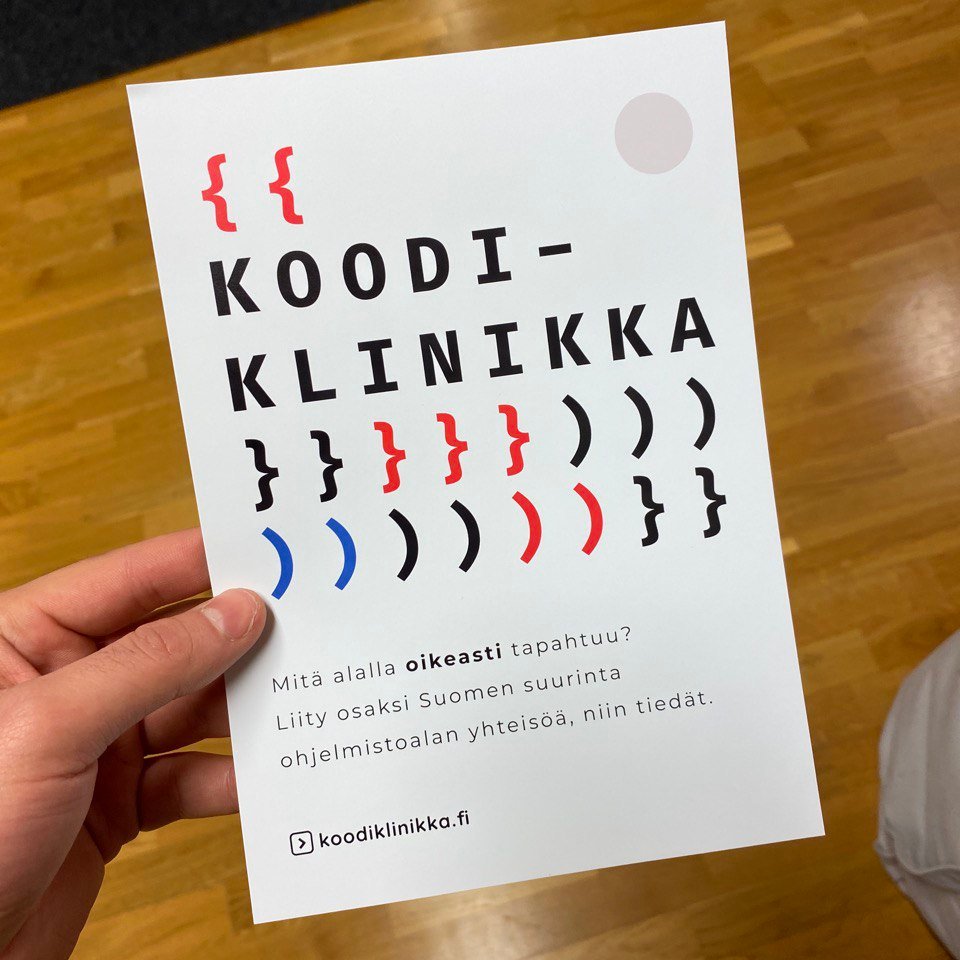 Teetimme Koodiklinikalle flyereita! <a href="/koodiklinikka/">Koodiklinikka</a>  koodiklinikka.fi