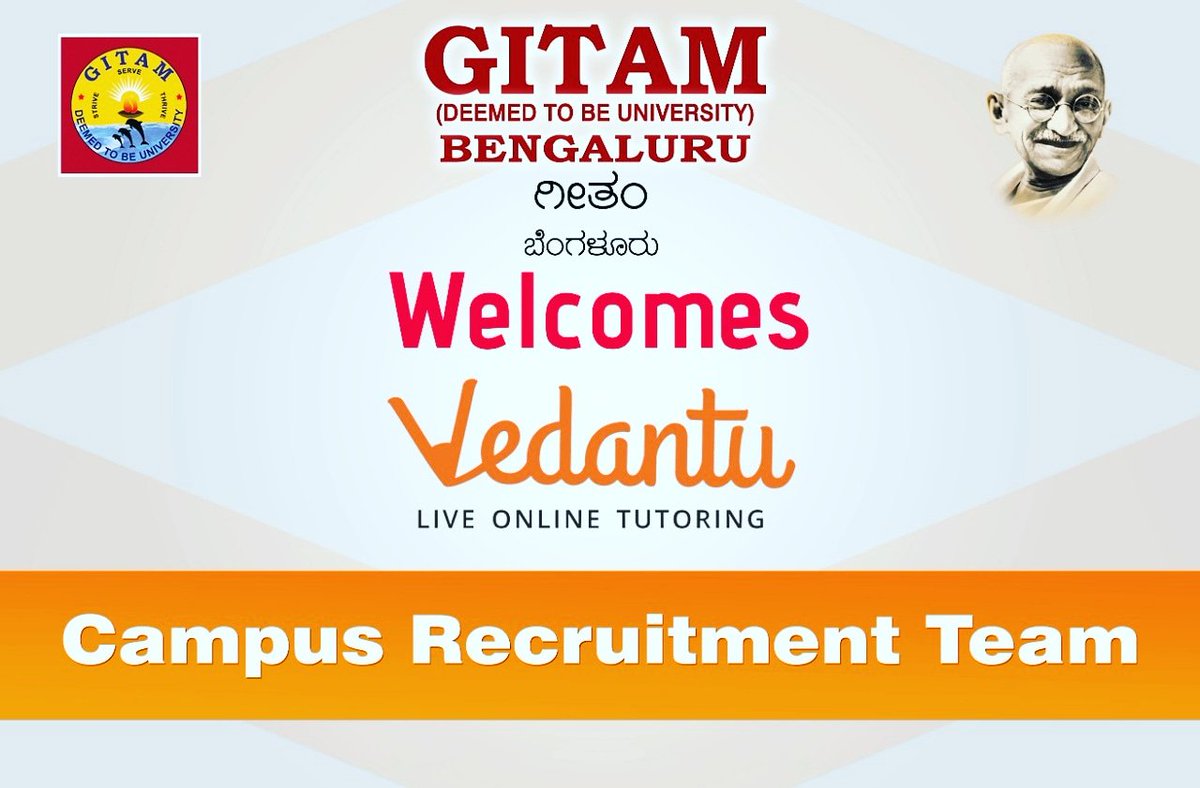 GITAM_Bengaluru's tweet photo. @vedantu_learn is hiring at @GITAM_Bengaluru on 27th of january
@GITAM_Bengaluru welcomes the team of @vedantu_learn for the campus placement drive 2020 
#gitam #bengaluru #hiring #campusplacement #Jobs https://t.co/YnFyQGXjZs