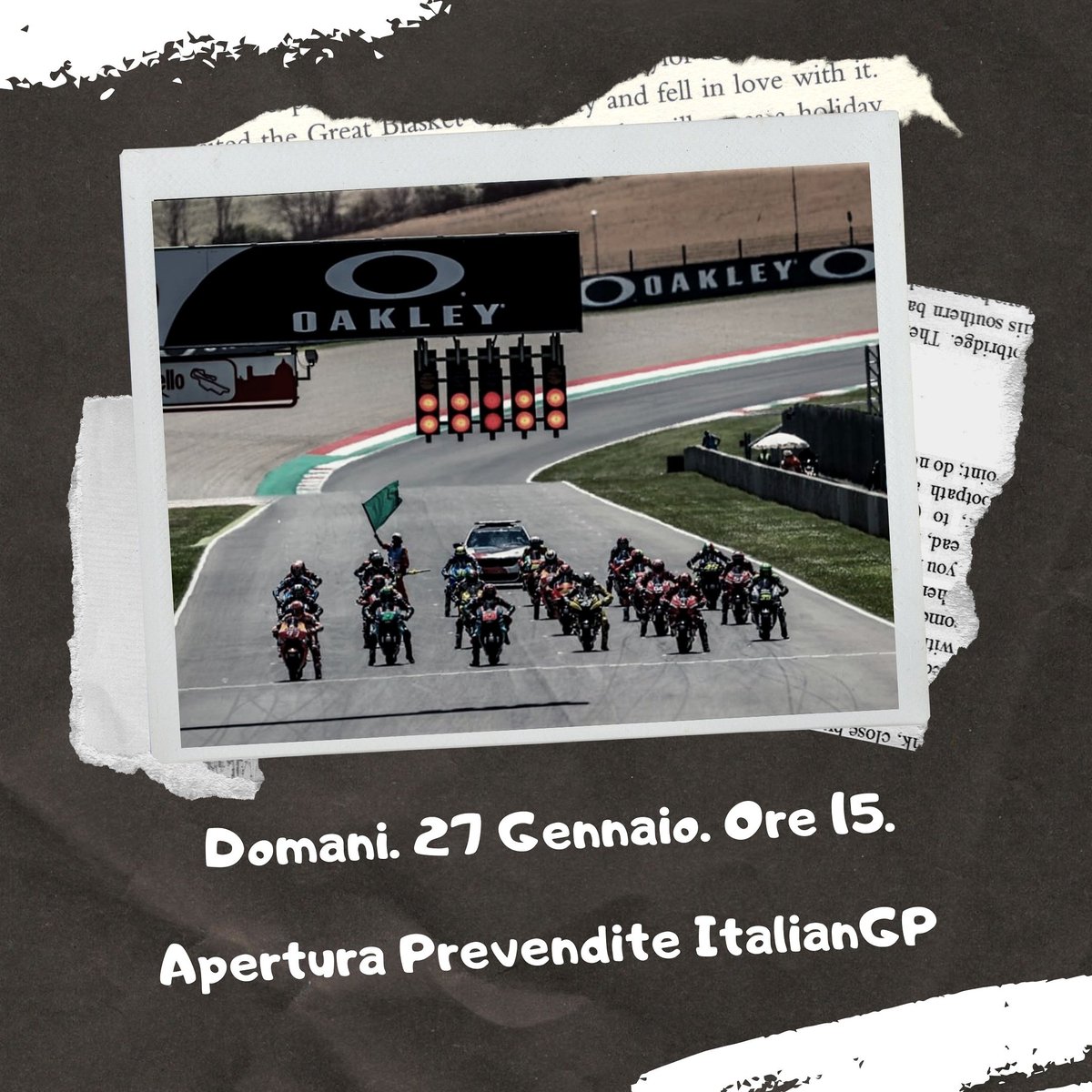 📣🇮🇹 Domani. 27 Gennaio. Ore 15. Apertura Prevendite ItalianGP.
📣🇬🇧 The ticket pre-sale for the ItalianGP starts tomorrow, January 27th, at 3pm.
Tic, tac, tic, tac... ⏳
#ItalianGP @MotoGP #mugellocircuit