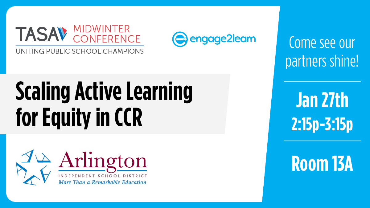 engage_learning's tweet photo. Come hear from @drstevenwurtz and @AISDsuper on how @ArlingtonISD is scaling the #ActiveLearningCycle so that every learner is college & career ready. #TASA20 https://t.co/xIQMKMCFJ0